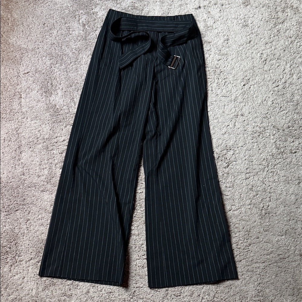 Pinstripe Wide-Leg Pants high waisted with belt